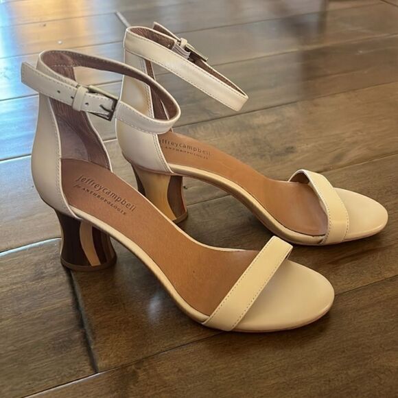 Jeffrey Campbell Ivory Leather Striped Sandal One Strap Heels US 8.5 - Picture 3 of 7